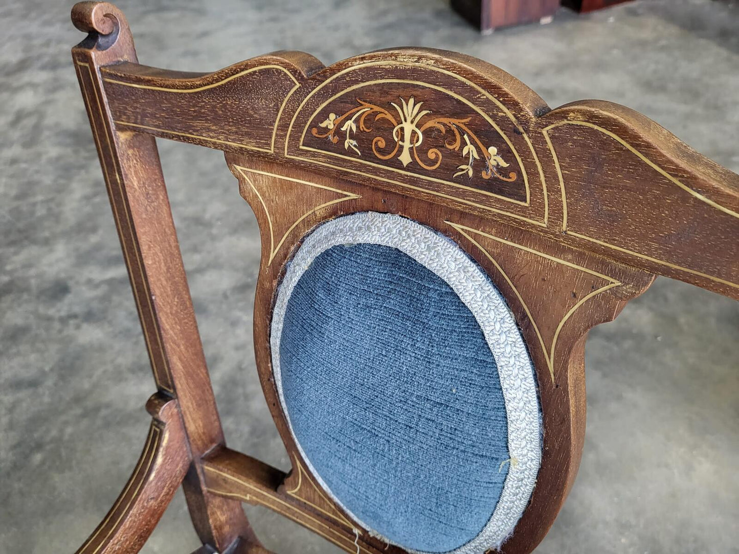 Antique Edwardian small bedroom bathroom inlaid chair