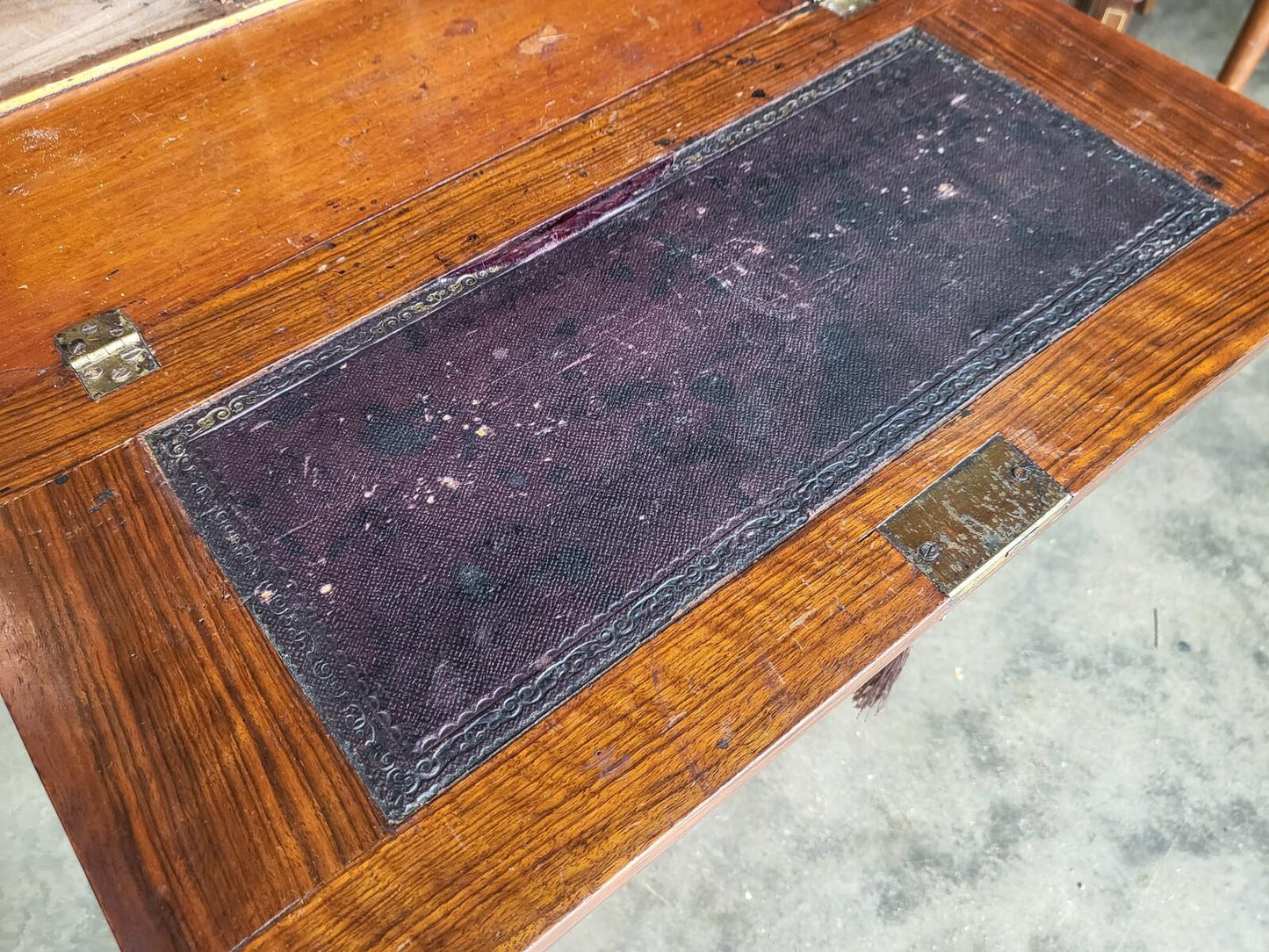 Antique small slim Edwardian inlaid bureau desk shelves