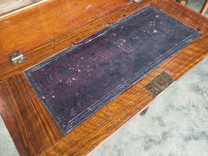 Antique small slim Edwardian inlaid bureau desk shelves