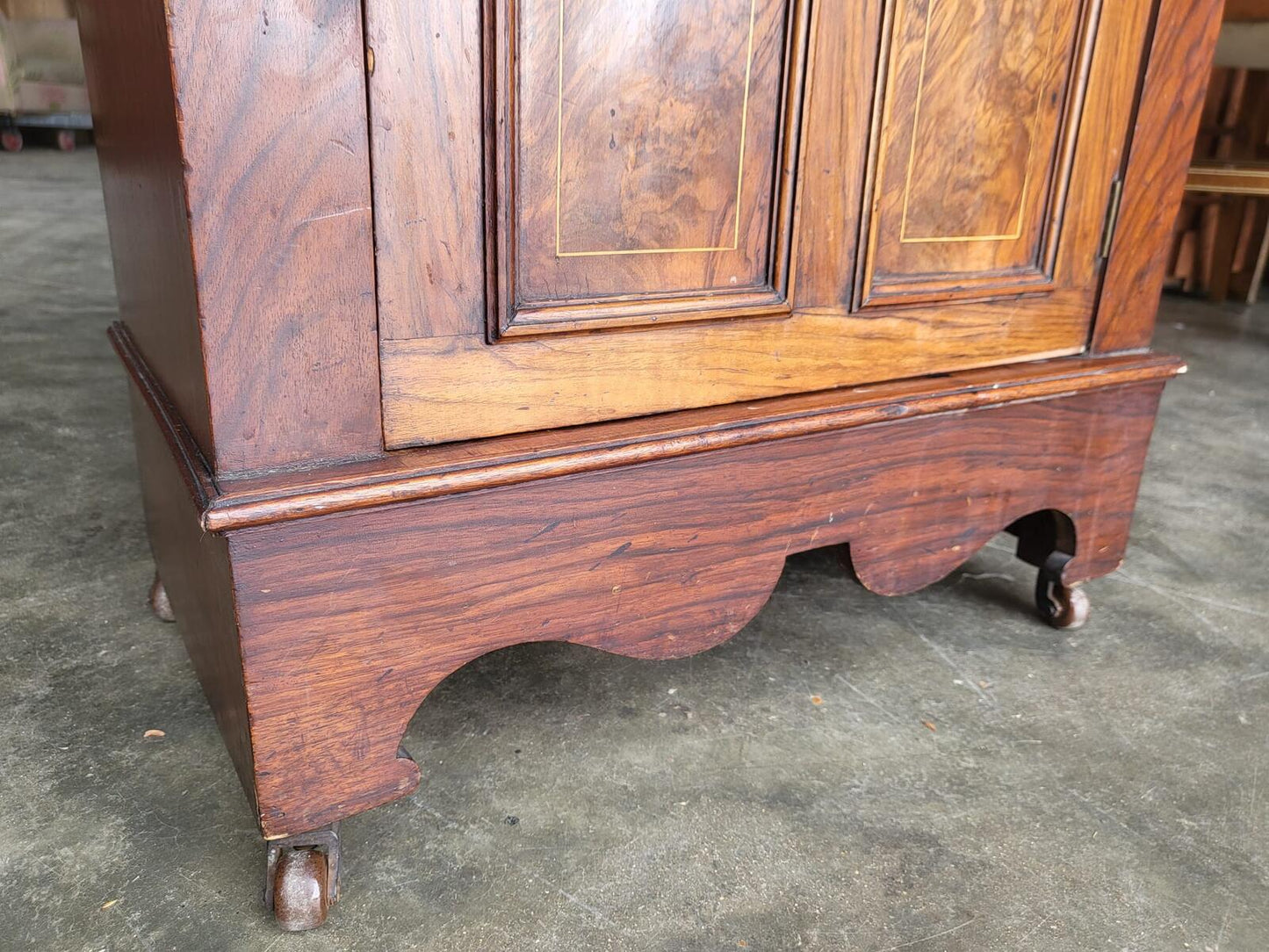 Antique small slim Edwardian inlaid bureau desk shelves