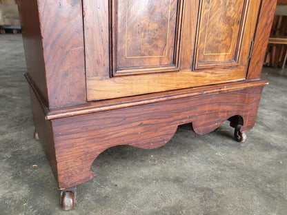 Antique small slim Edwardian inlaid bureau desk shelves