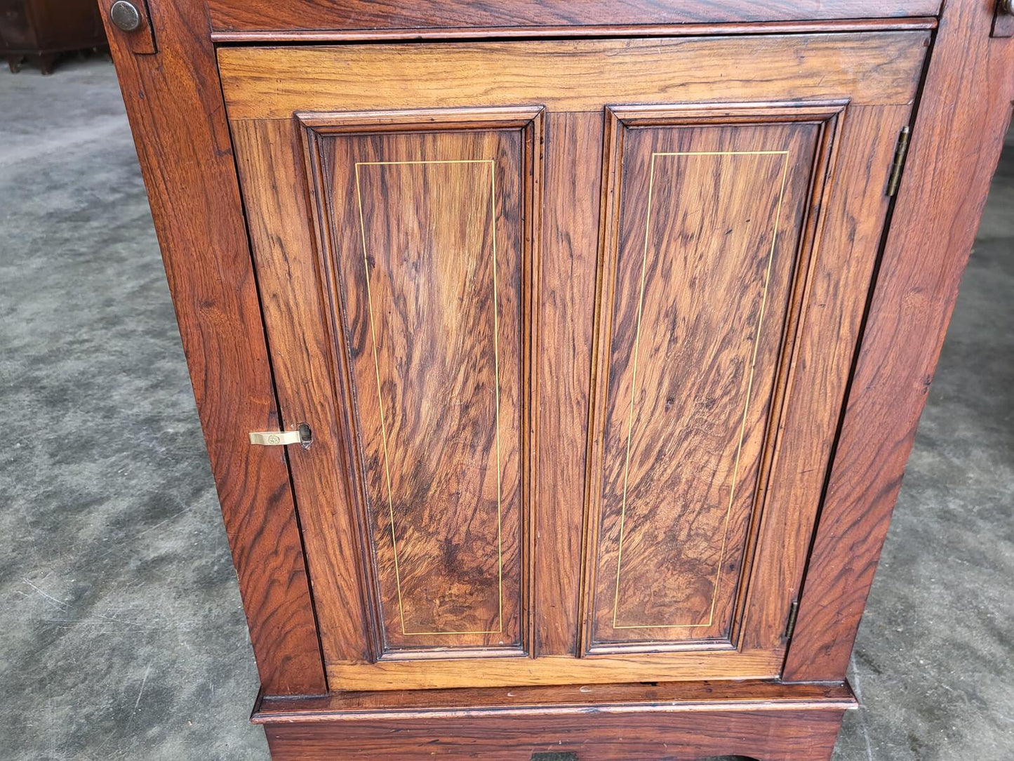 Antique small slim Edwardian inlaid bureau desk shelves