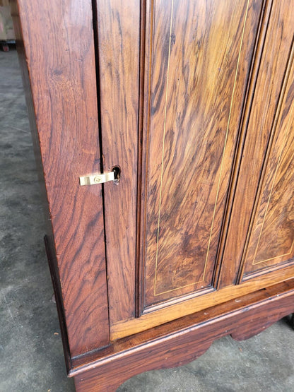 Antique small slim Edwardian inlaid bureau desk shelves