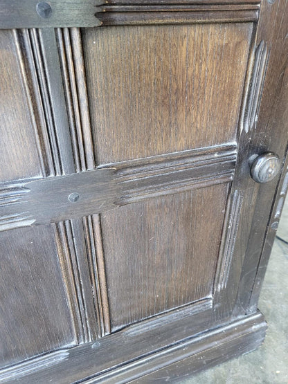 Dark Ercol tall glazed cabinet cupboard bookcase shelves