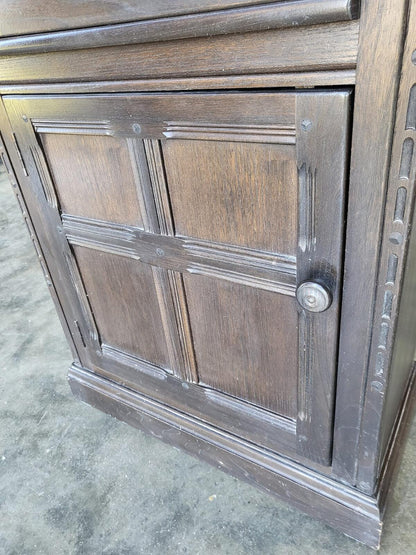 Dark Ercol tall glazed cabinet cupboard bookcase shelves