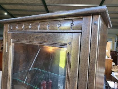 Dark Ercol tall glazed cabinet cupboard bookcase shelves