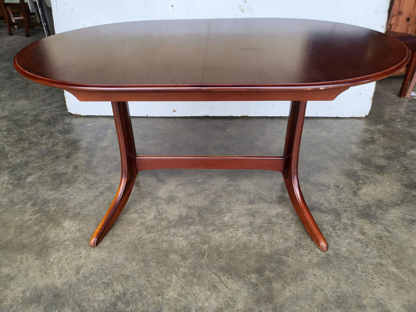 1970's extending dark teak pedestal dining table seat 6/8 + 4 chairs
