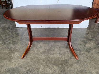 1970's extending dark teak pedestal dining table seat 6/8 + 4 chairs