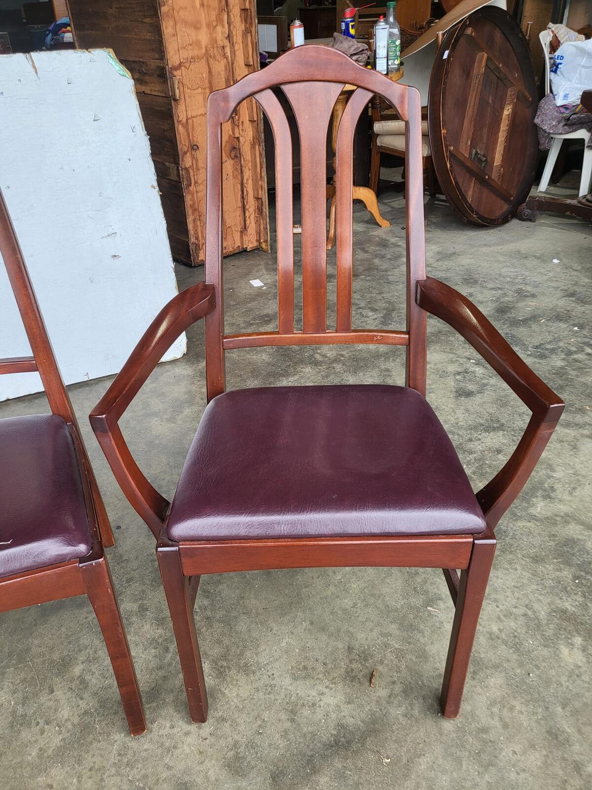 1970's extending dark teak pedestal dining table seat 6/8 + 4 chairs