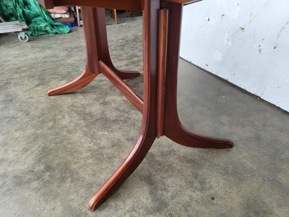 1970's extending dark teak pedestal dining table seat 6/8 + 4 chairs