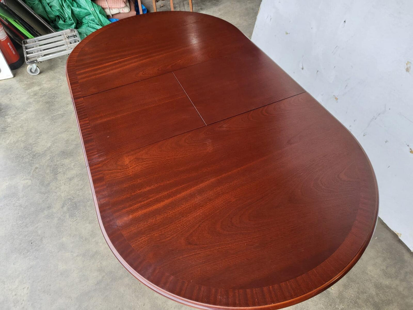 1970's extending dark teak pedestal dining table seat 6/8 + 4 chairs