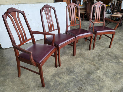 1970's extending dark teak pedestal dining table seat 6/8 + 4 chairs