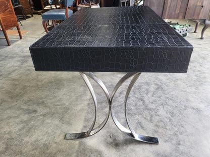 Faux crocodile black 3 drawer writing desk table chrome legs