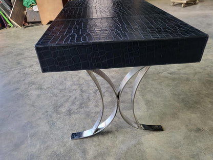 Faux crocodile black 3 drawer writing desk table chrome legs