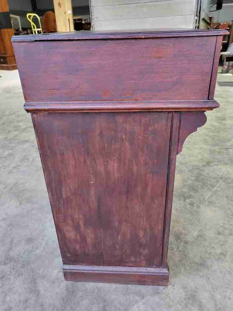 Vintage 20thC foldover small beech writing desk cupboard bureau 2 doors shelves