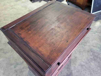 Vintage 20thC foldover small beech writing desk cupboard bureau 2 doors shelves