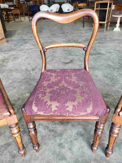 Four mixed Victorian mahogany bar back dining chairs carved legs drop in seats
