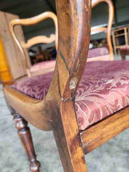 Four mixed Victorian mahogany bar back dining chairs carved legs drop in seats
