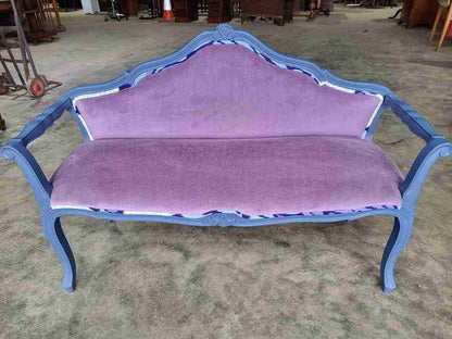 Small French bed end hall bathroom sofa painted blue cabriole legs sprung
