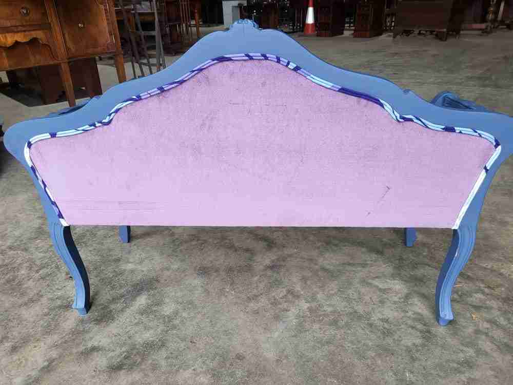Small French bed end hall bathroom sofa painted blue cabriole legs sprung