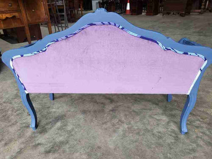 Small French bed end hall bathroom sofa painted blue cabriole legs sprung