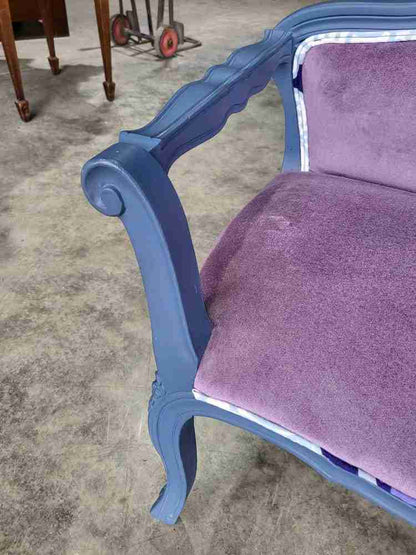 Small French bed end hall bathroom sofa painted blue cabriole legs sprung