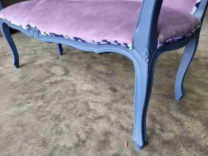 Small French bed end hall bathroom sofa painted blue cabriole legs sprung