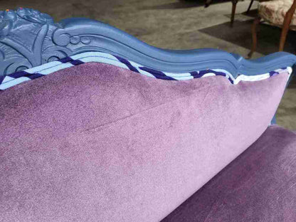 Small French bed end hall bathroom sofa painted blue cabriole legs sprung