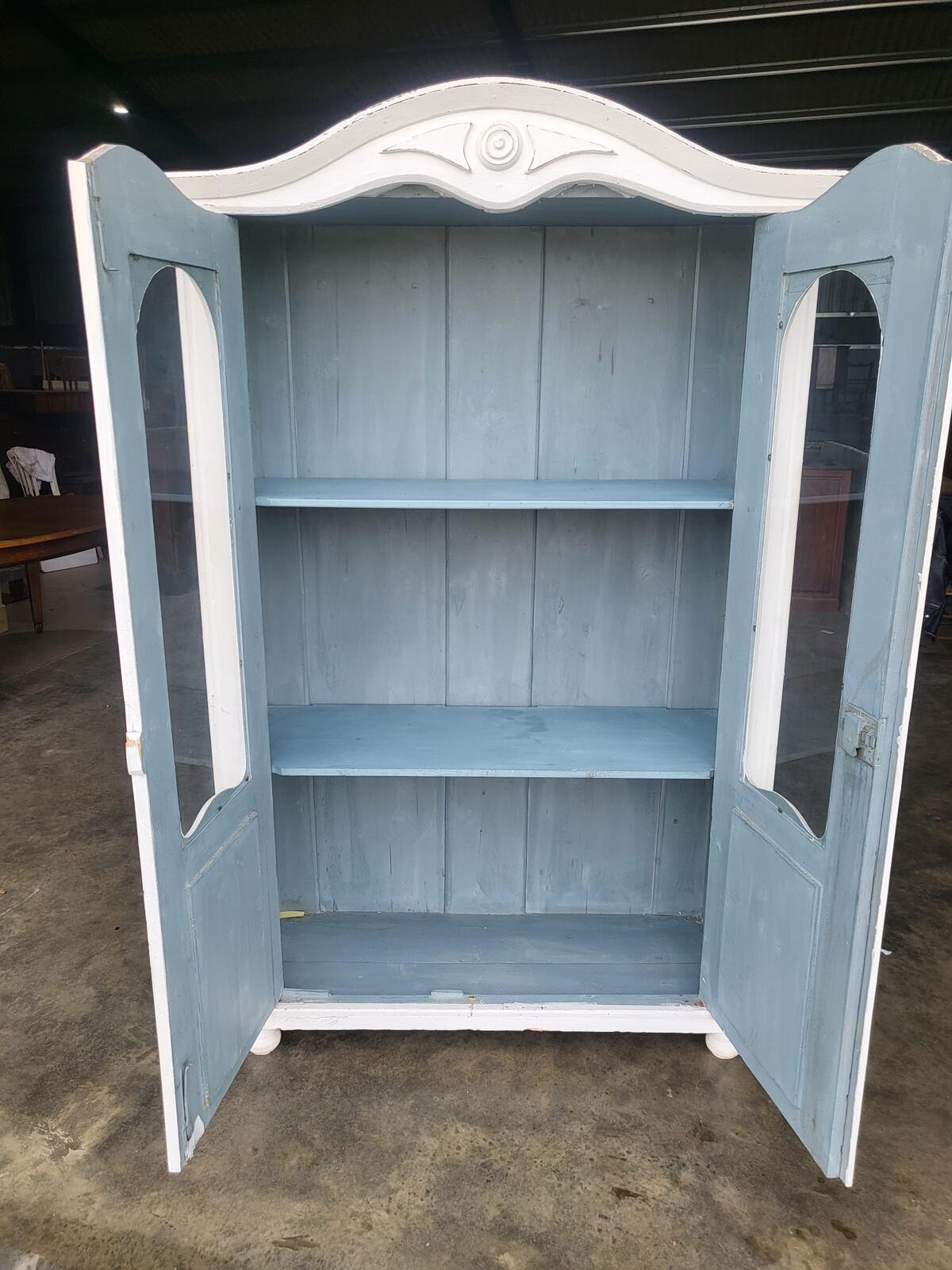 French painted glazed armoire linen press cupboard shelves