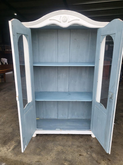 French painted glazed armoire linen press cupboard shelves
