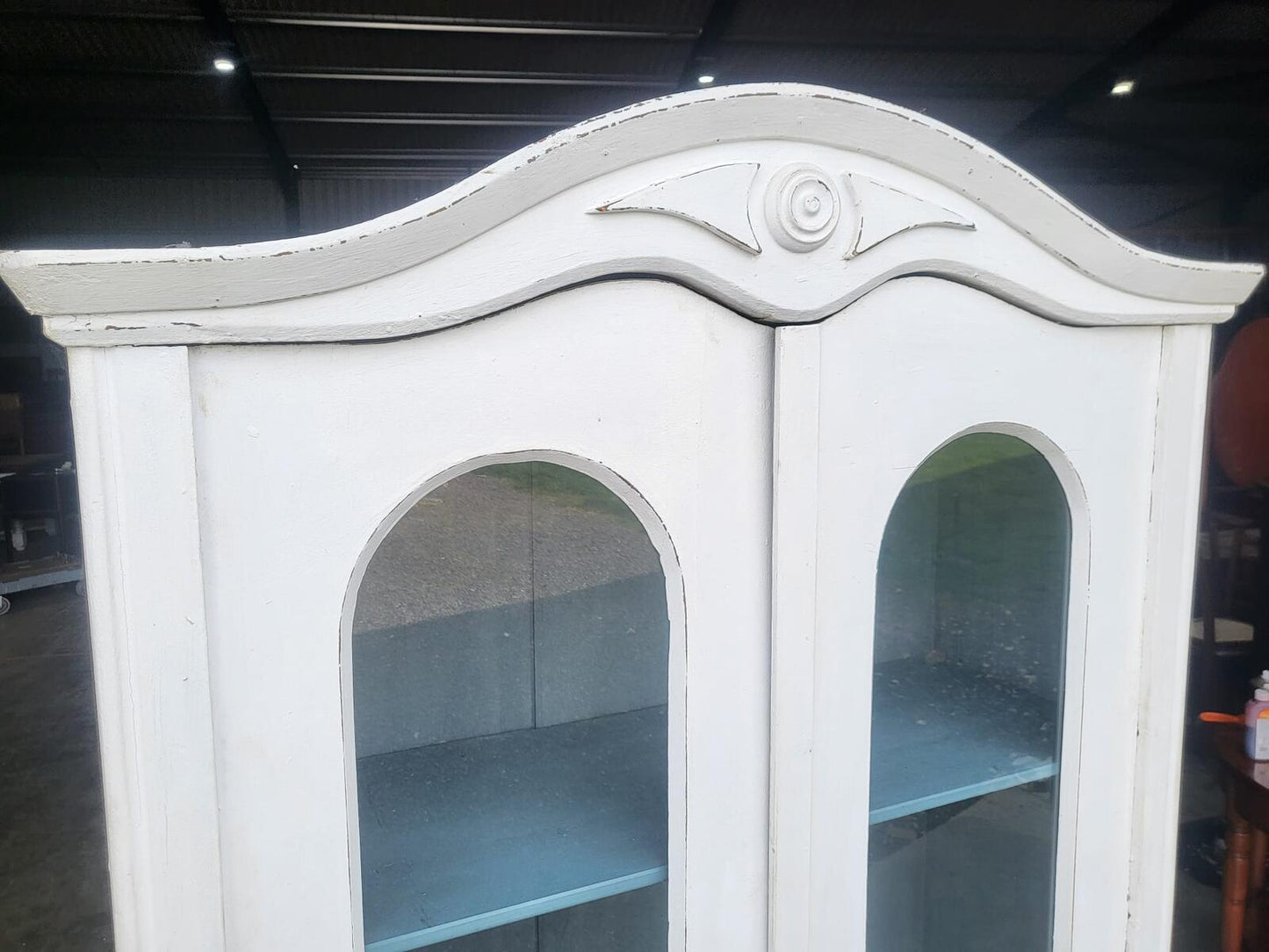 French painted glazed armoire linen press cupboard shelves