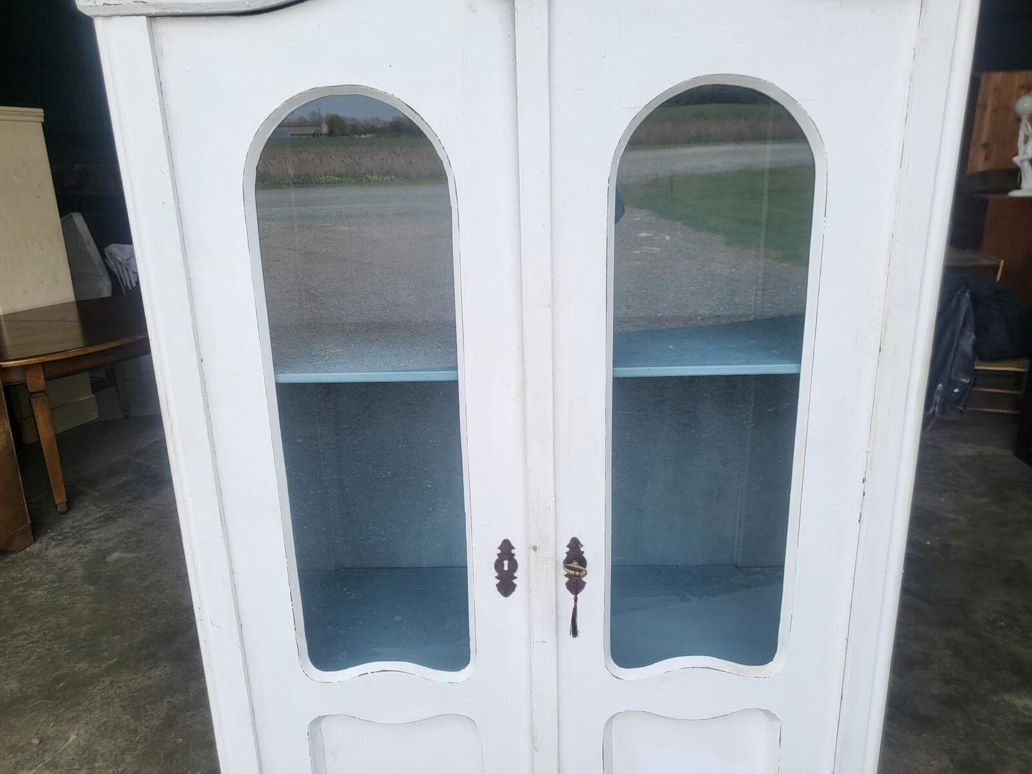 French painted glazed armoire linen press cupboard shelves