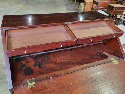 Antique small Georgian mahogany bureau desk splayed legs brass handles 12 drawer