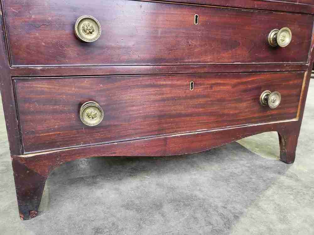 Antique small Georgian mahogany bureau desk splayed legs brass handles 12 drawer
