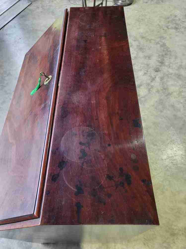 Antique small Georgian mahogany bureau desk splayed legs brass handles 12 drawer
