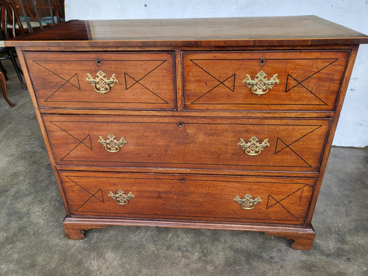 Antique Georgian strung 2 over 2 chest of drawers bracket feet