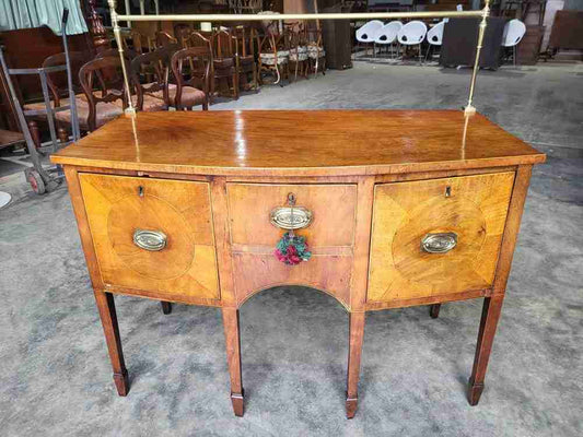 Antique Georgian walnut small bow front sideboard 3 drawers tapered legs