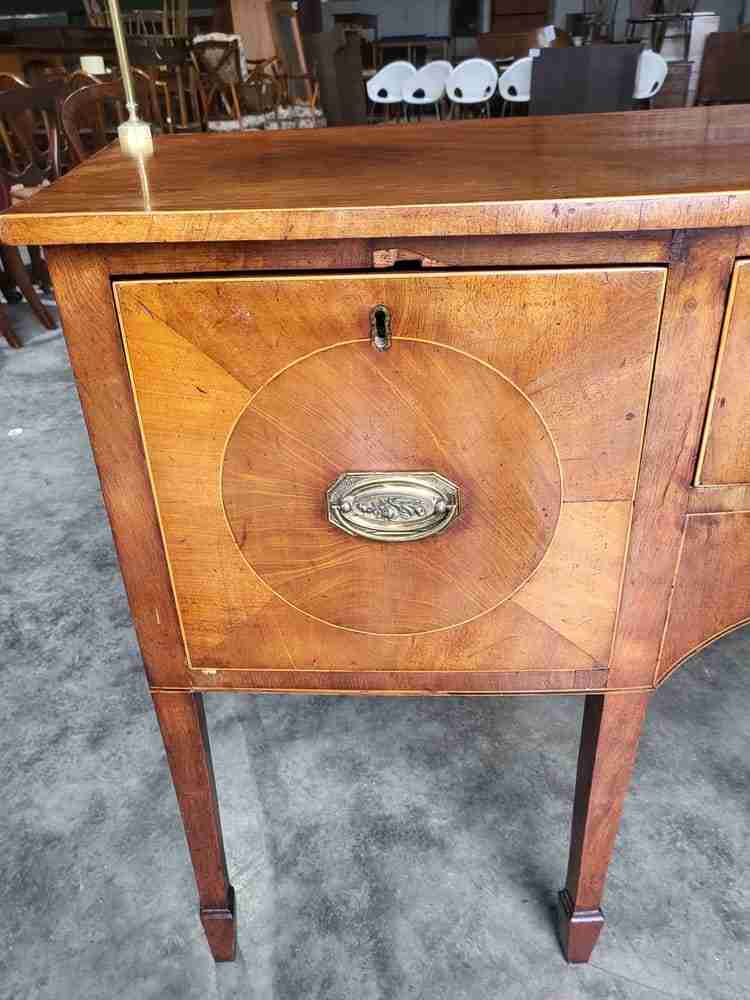 Antique Georgian walnut small bow front sideboard 3 drawers tapered legs