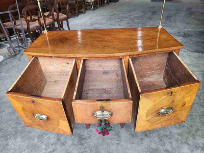Antique Georgian walnut small bow front sideboard 3 drawers tapered legs
