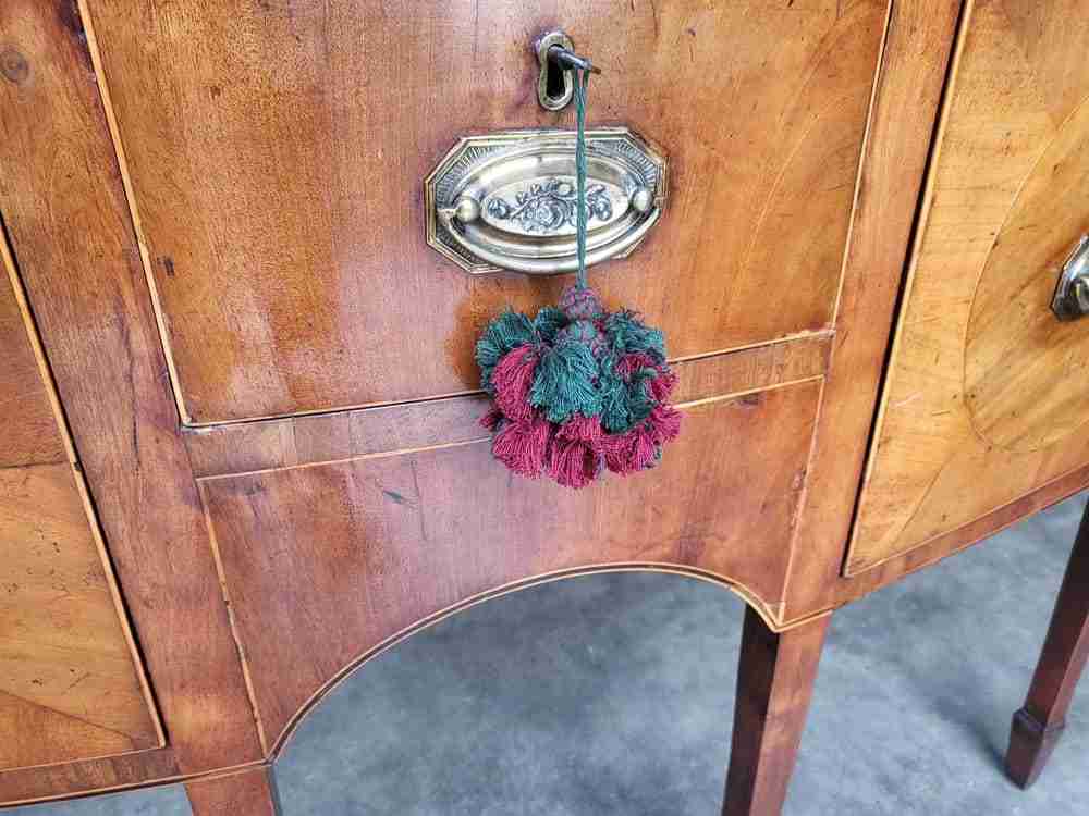 Antique Georgian walnut small bow front sideboard 3 drawers tapered legs
