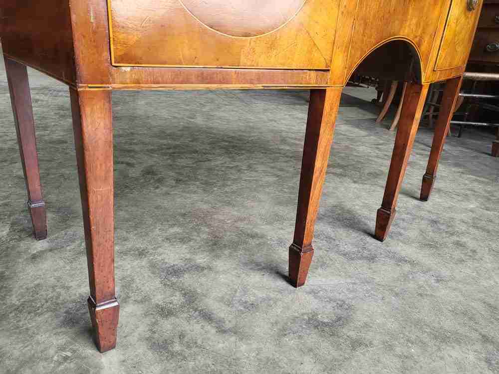 Antique Georgian walnut small bow front sideboard 3 drawers tapered legs