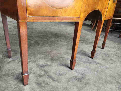 Antique Georgian walnut small bow front sideboard 3 drawers tapered legs