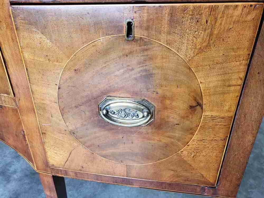 Antique Georgian walnut small bow front sideboard 3 drawers tapered legs