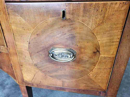 Antique Georgian walnut small bow front sideboard 3 drawers tapered legs