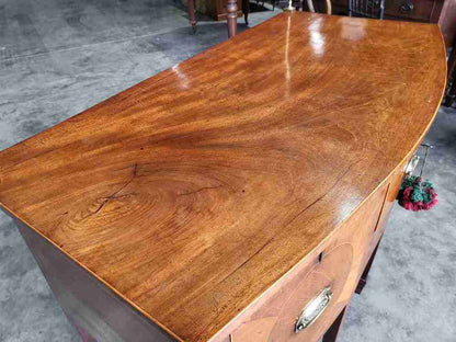 Antique Georgian walnut small bow front sideboard 3 drawers tapered legs