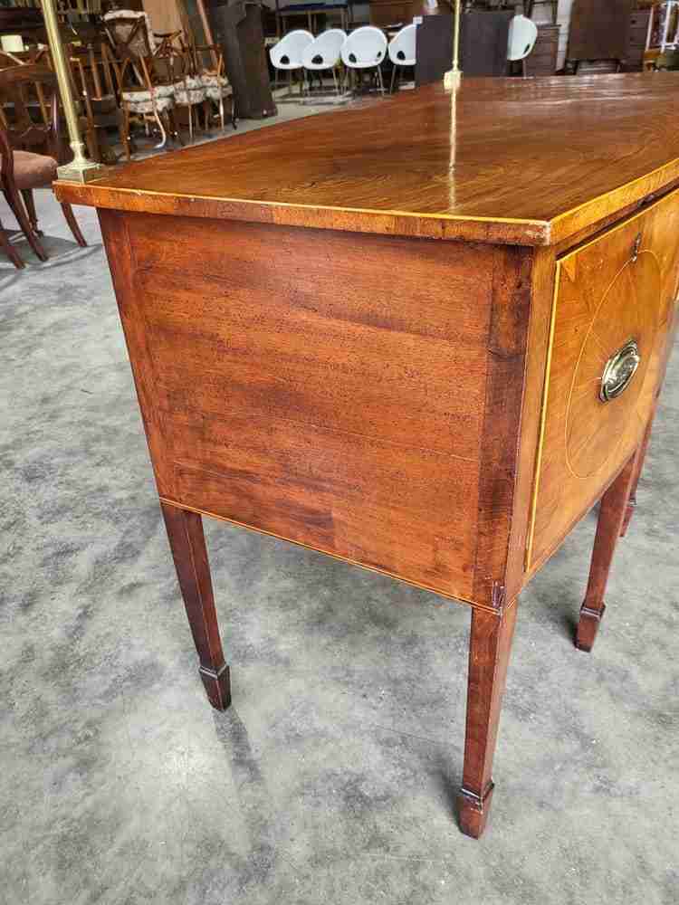 Antique Georgian walnut small bow front sideboard 3 drawers tapered legs