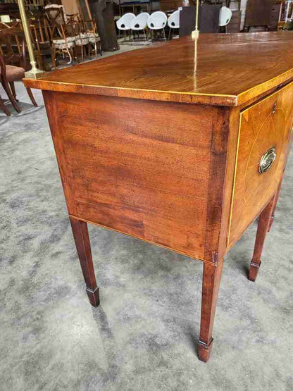 Antique Georgian walnut small bow front sideboard 3 drawers tapered legs