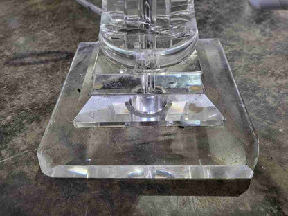 Pair glass single column table lamps pleated white shades