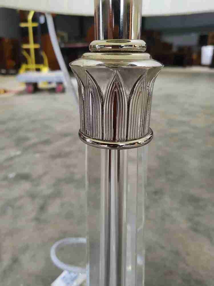 Pair glass single column table lamps pleated white shades