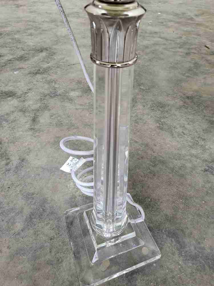 Pair glass single column table lamps pleated white shades